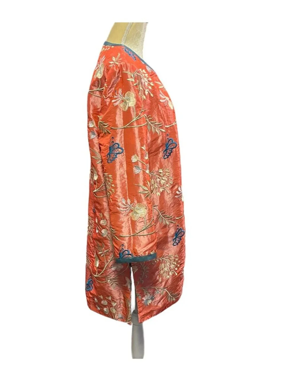 VTG Reversible Silk Embroidered Asian Open Jacket Floral Butterfly Boho SZ XL
